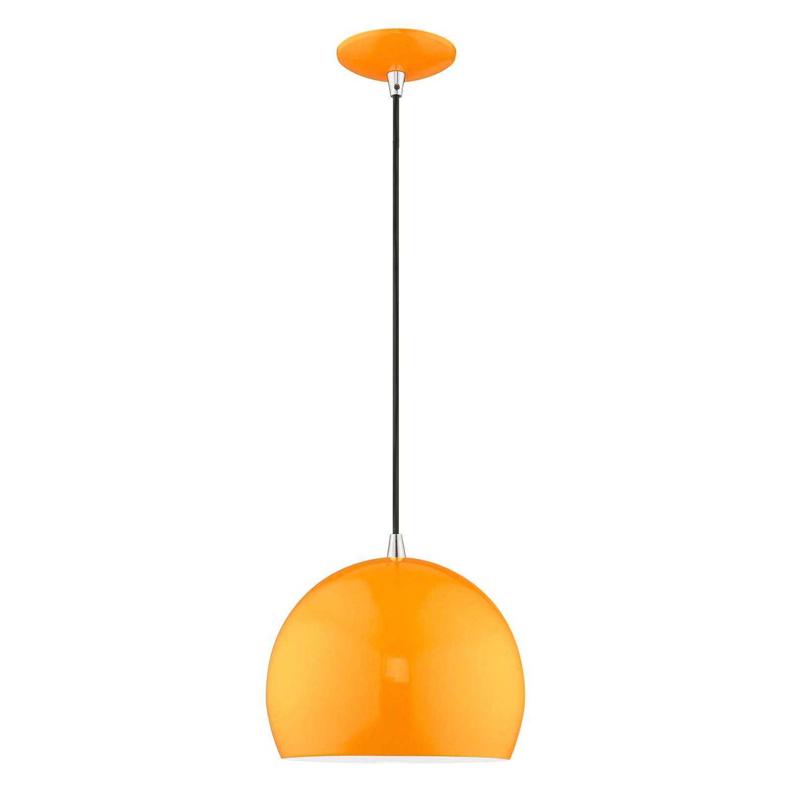 Sleek Curve Mini Pendant in Shiny Orange with White Interior