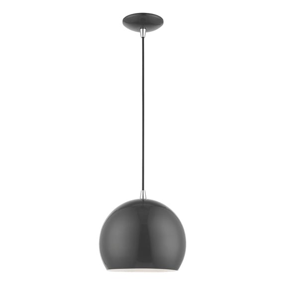 41181-96 Livex Lighting Piedmont - 1 Light Globe Pendant In Industrial Style-15 Inches Tall and 10 Inches Wide-Shiny Dark Gray/Polished Chrome Finish