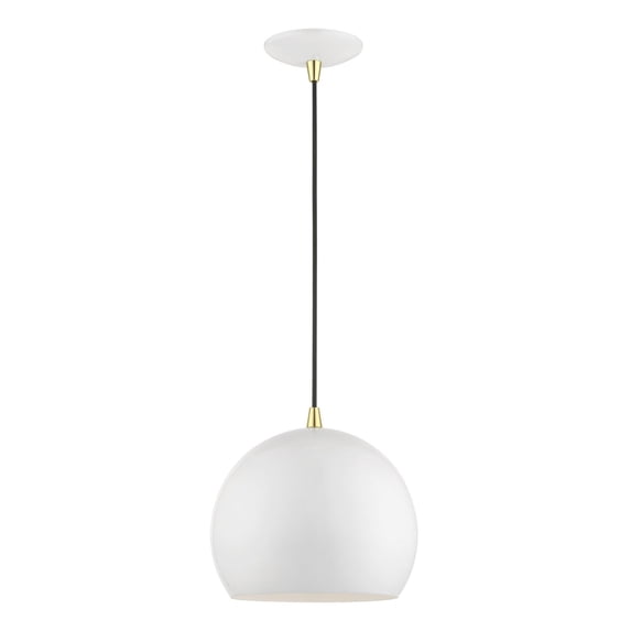 41181-69 Livex Lighting Piedmont - 1 Light Globe Pendant In Industrial Style-15 Inches Tall and 10 Inches Wide-Shiny White/Polished Brass Finish