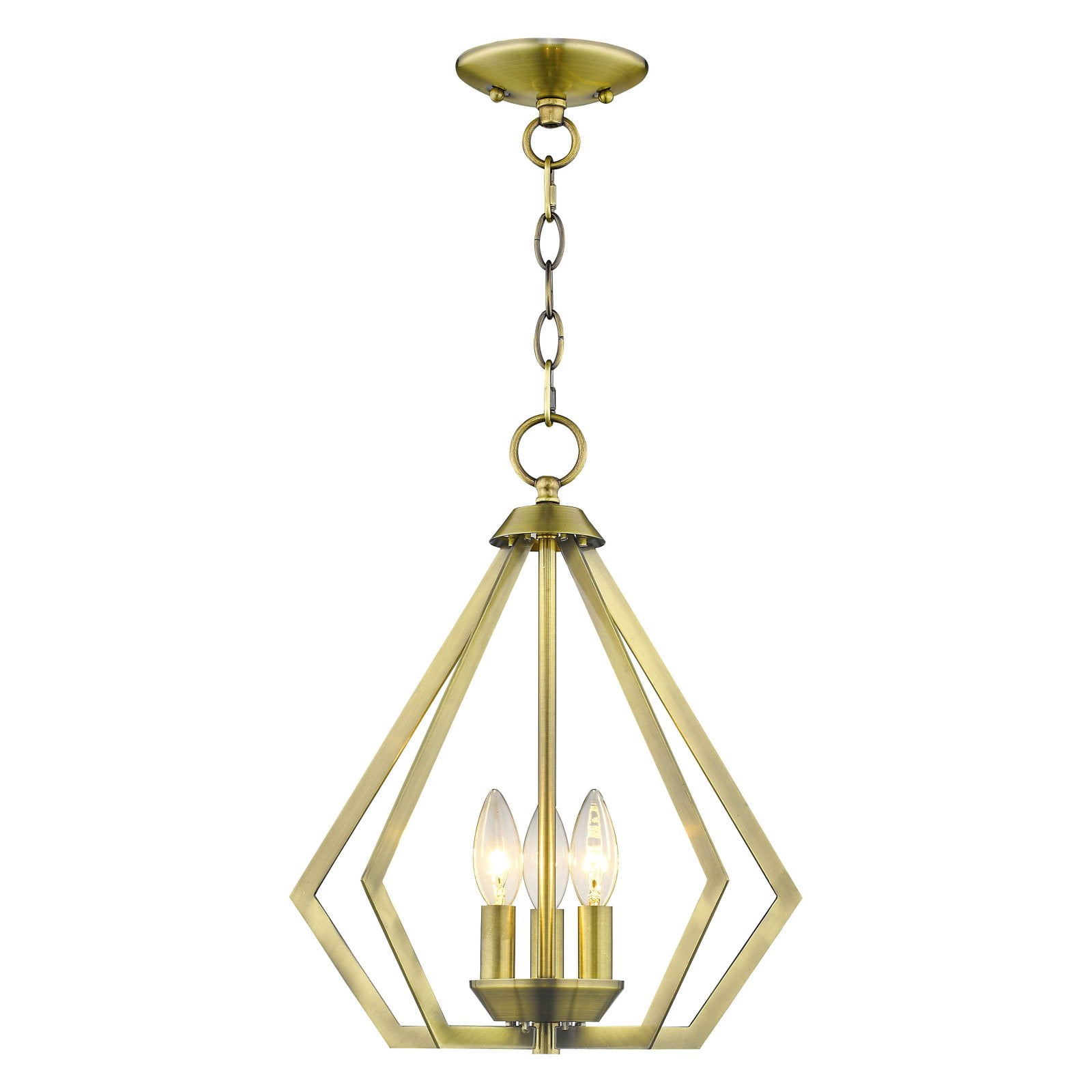 Triangular Prism Mini Chandelier in Antique Brass with 3-Light Design