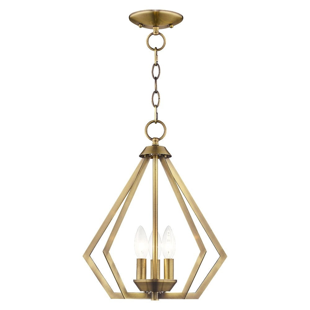 Triangular Prism Mini Chandelier in Antique Brass with 3-Light Design
