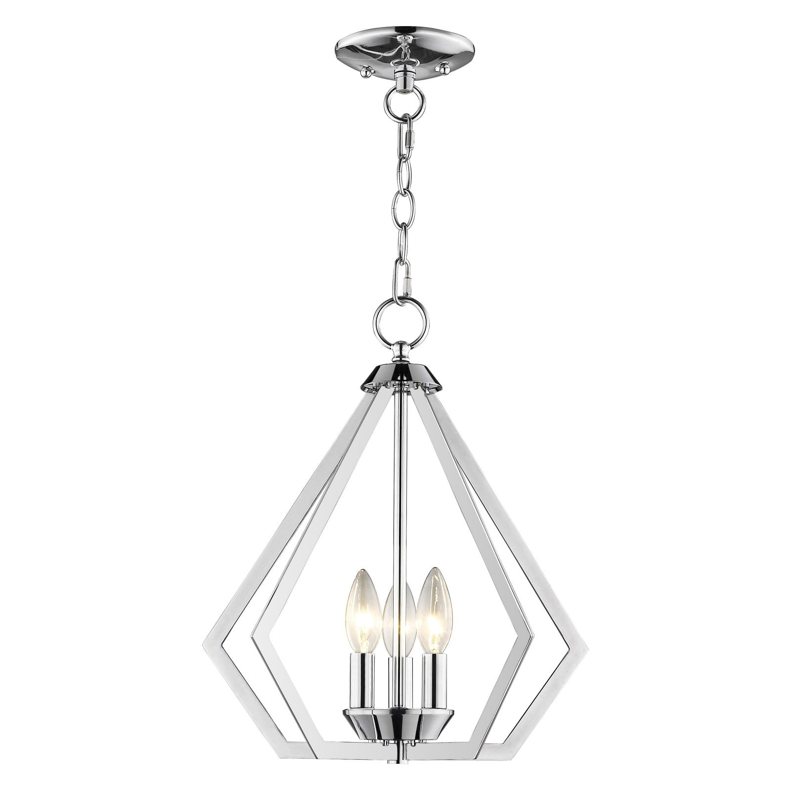 Triangular Prism Polished Chrome Mini Chandelier with Crystal Candles