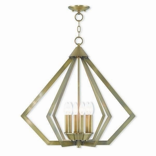 Antique Brass Triangular 6-Light Industrial Chandelier