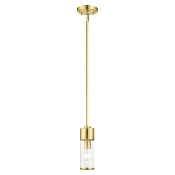 17140-12-Livex Lighting-Quincy - 1 Light Mini Pendant In Contemporary Style-18.5 Inches Tall and 4.75 Inches Wide-Satin Brass Finish    -Traditional