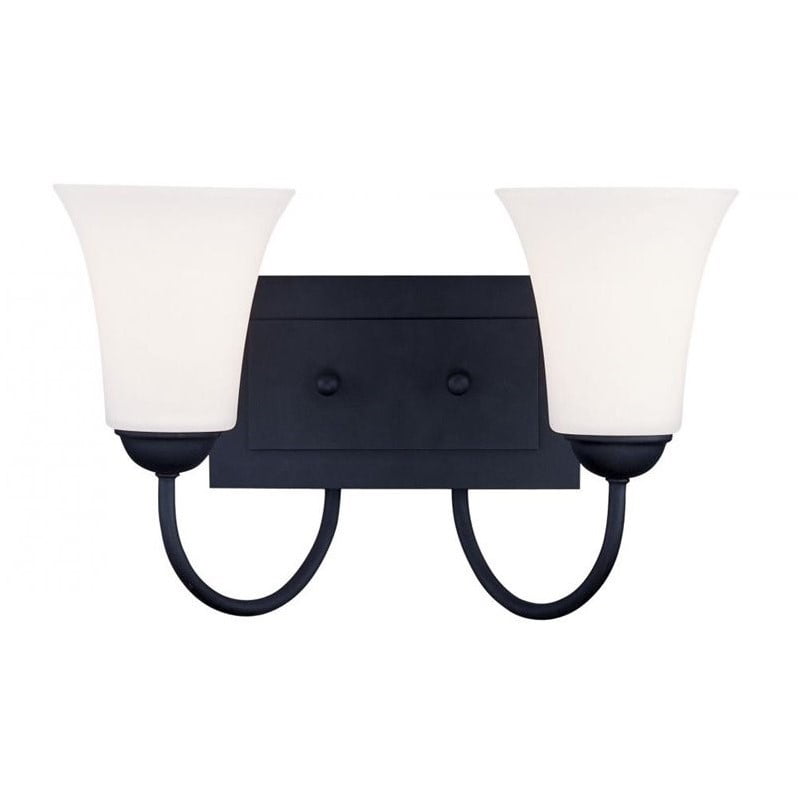 Black Steel 2-Light Vanity with Hand Blown Satin Opal Glass