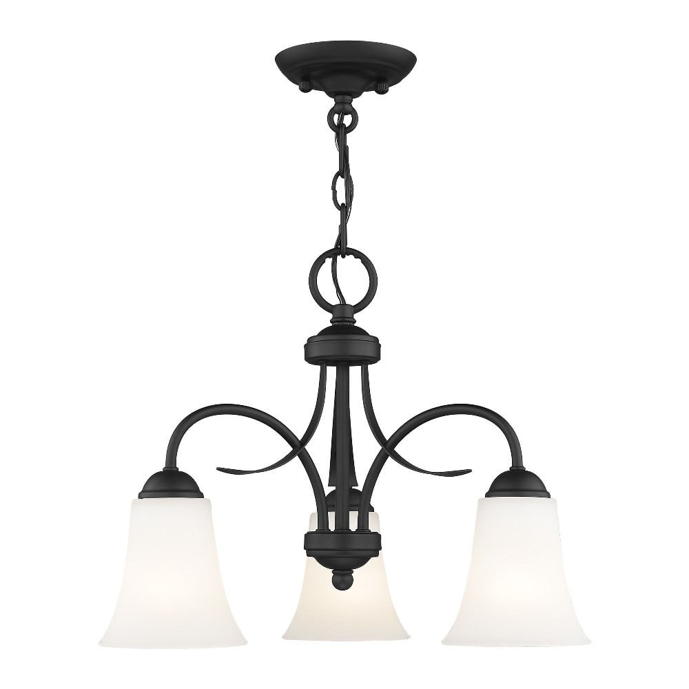Black 3-Light Chandelier with Hand Blown Satin Glass