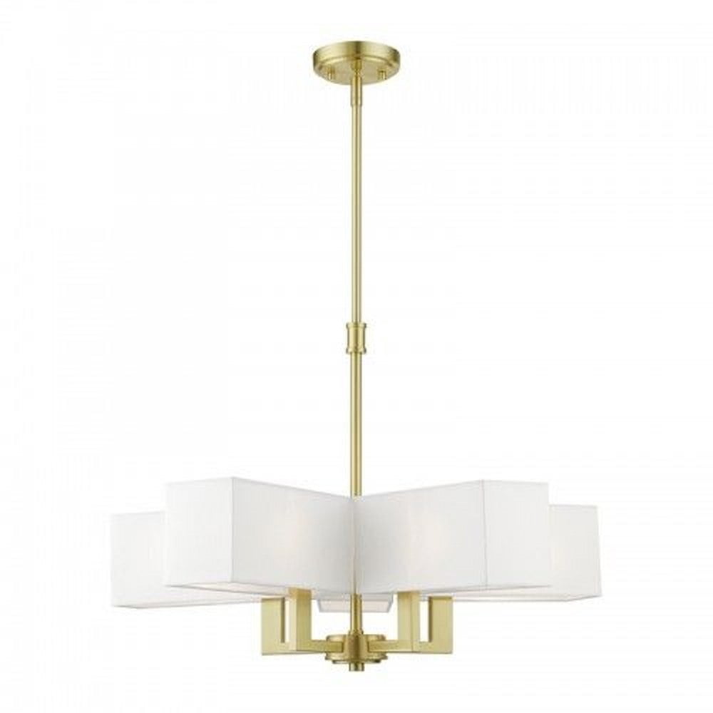 Rubix Angular Arms 5-Light Chandelier with Off-White Hardback Shades