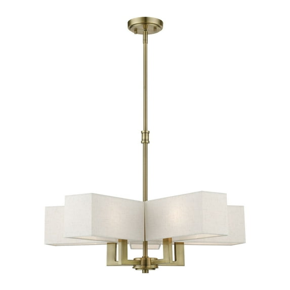 42665-01 Livex Lighting Rubix - 5 Light Chandelier In Contemporary Style-20.75 Inches Tall and 26 Inches Wide-Antique Brass Finish-Oatmeal/White Shade