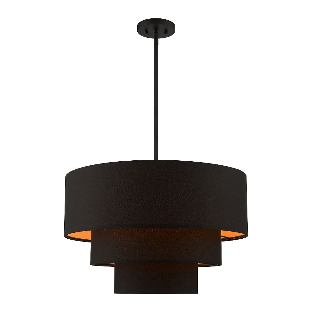 Sentosa Black Triple Drum Pendant Light with Orange Interior