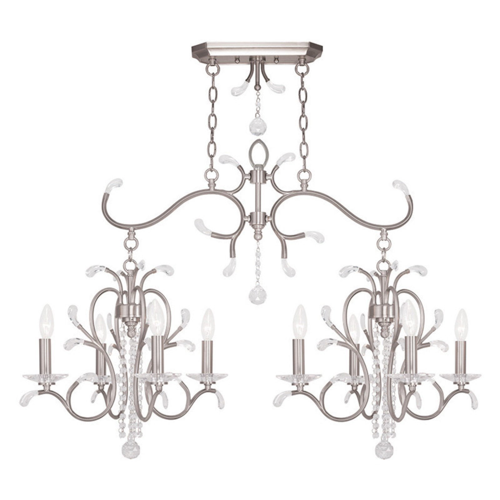 Brushed Nickel 8-Light Linear Chandelier with Crystal Accents