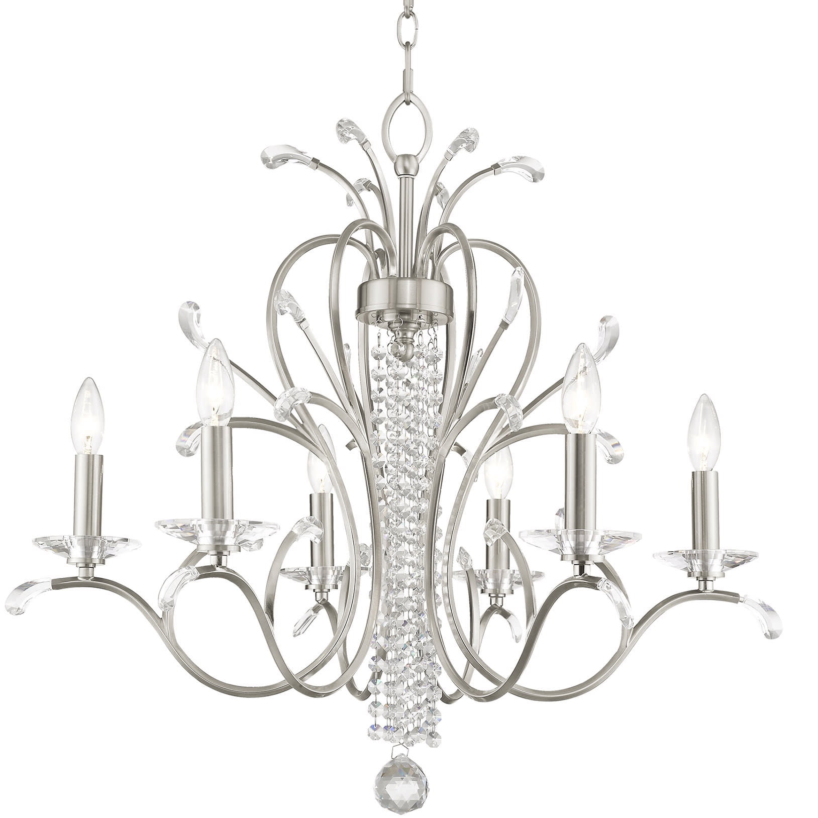 Brushed Nickel 6-Light Chandelier with Clear Crystal Shades