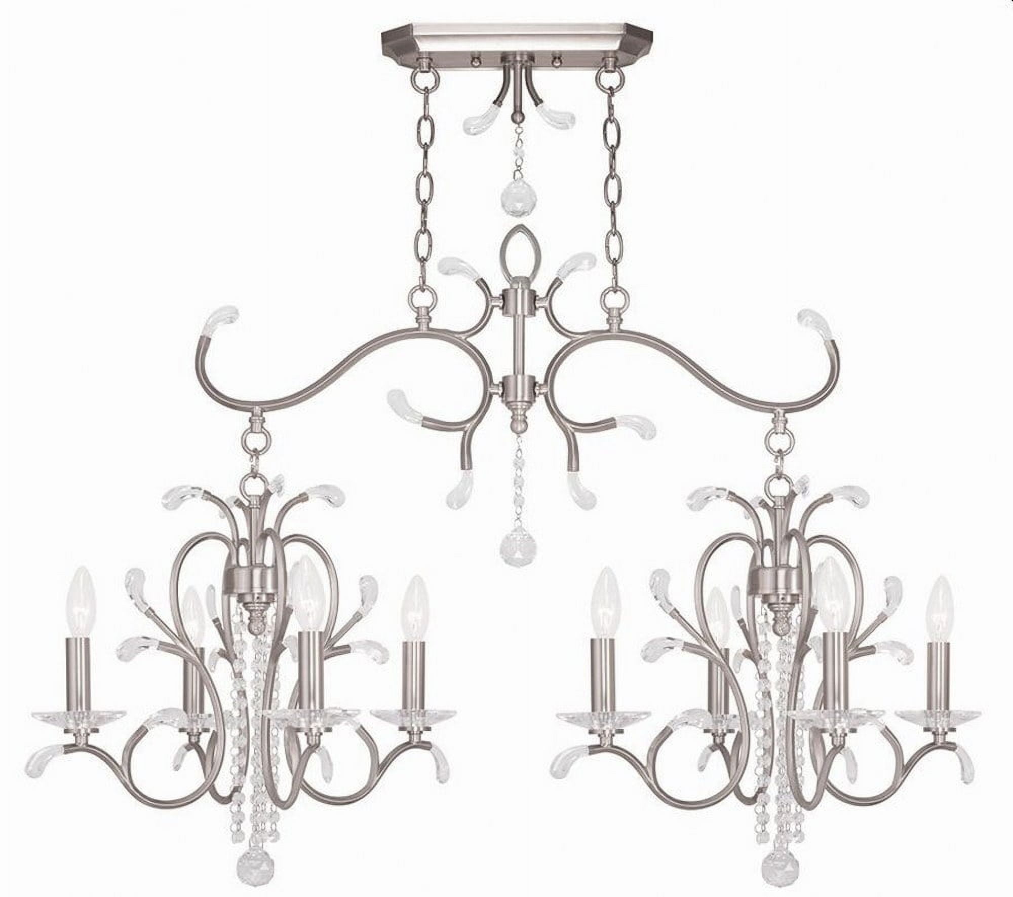Brushed Nickel 8-Light Linear Chandelier with Crystal Accents