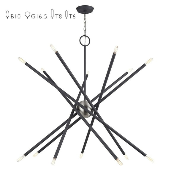 47009-76 Livex Lighting Soho - 14 Light Extra Large Foyer Chandelier-39 Inches Tall and 40 Inches Wide-Scandinavian Gray/Brushed Nickel Finish