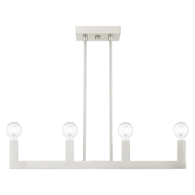 Sleek Minimalist Brushed Nickel & Crystal 4-Light Linear Chandelier
