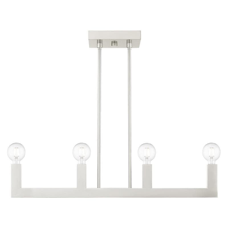 Sleek Minimalist Brushed Nickel & Crystal 4-Light Linear Chandelier