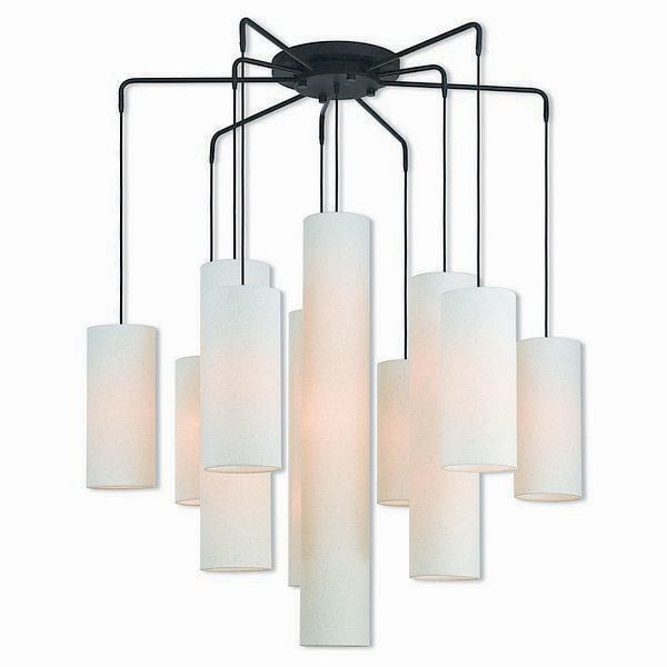Bronze 15-Light Chandelier with Off-White Fabric Shades