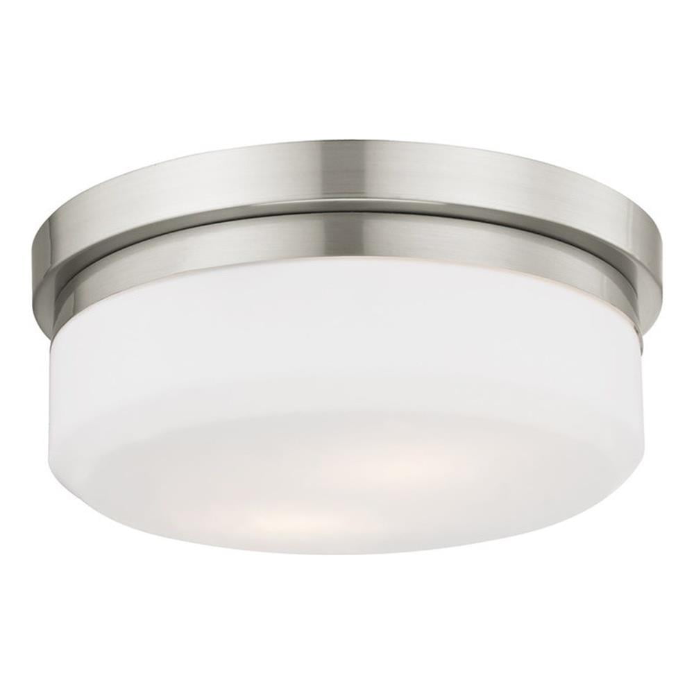Stratus Collection 2-Light Flush Mount in Brushed Nickel with Hand-Blown Satin Glass