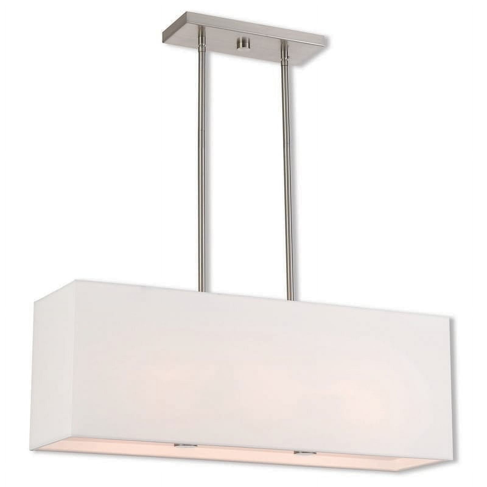 Summit Brushed Nickel 3-Light Linear Chandelier with Off-White Shade