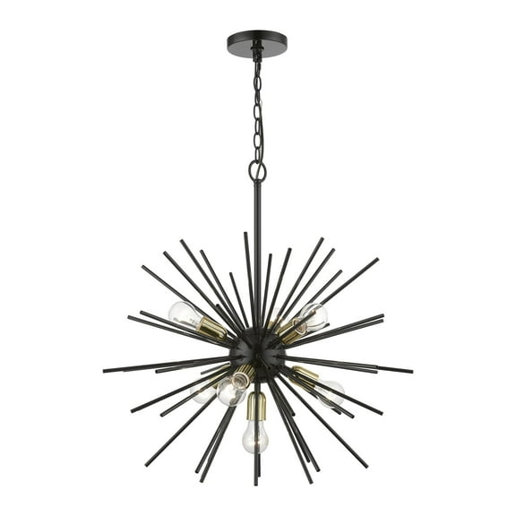 46175-68-Livex Lighting-Tribeca - 7 Light Pendant In Sculptural Style-26.5 Inches Tall and 25 Inches Wide-Shiny Black/Polished Brass Finish
