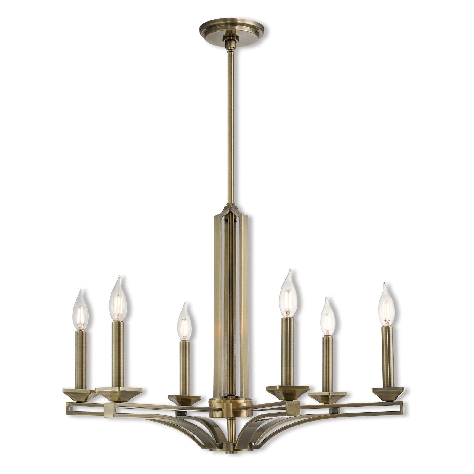 Antique Brass 6-Light Candelabra Chandelier with Adjustable Rods