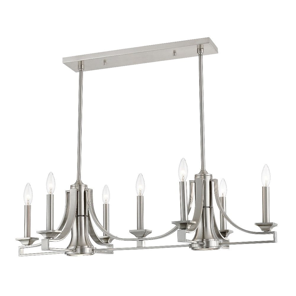 Brushed Nickel 9-Light Linear Chandelier with Candle Bulbs