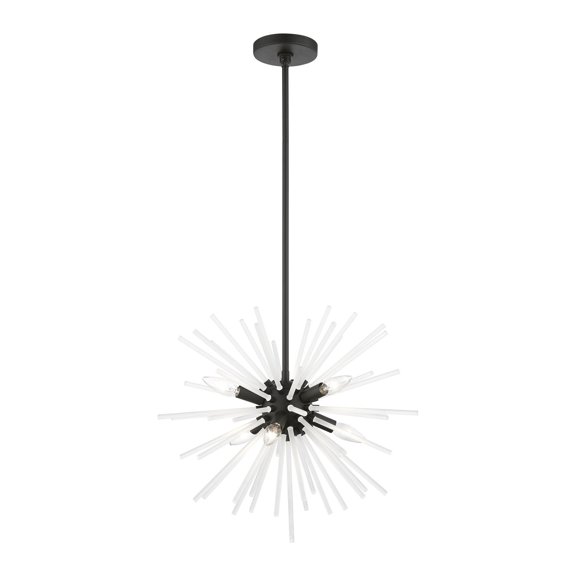 48824-04 Livex Lighting Uptown - 6 Light Pendant In Sparkling Style-25.25 Inches Tall and 20 Inches Wide-Black Finish    -Traditional Installation