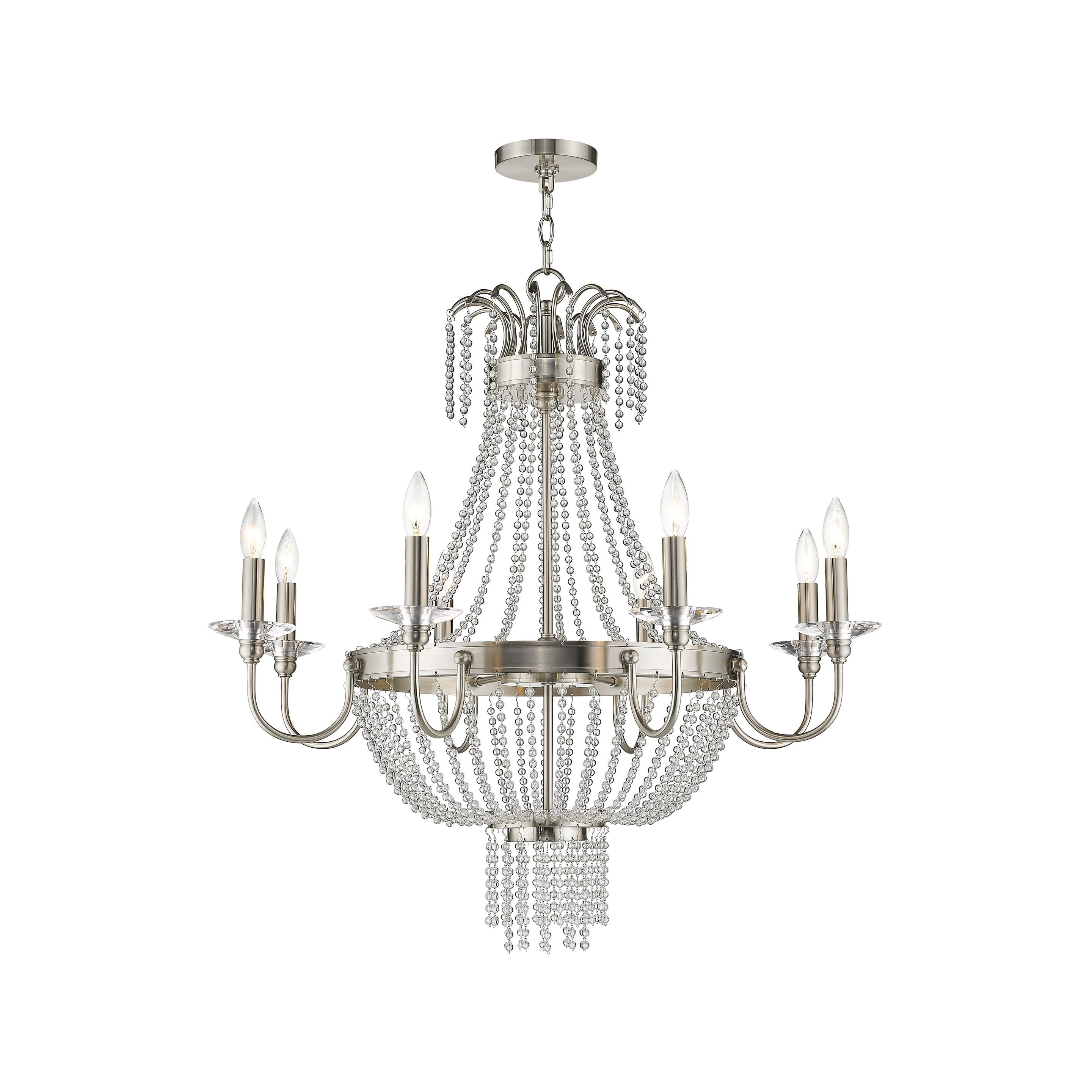 Brushed Nickel and Crystal 8-Light Candelabra Chandelier