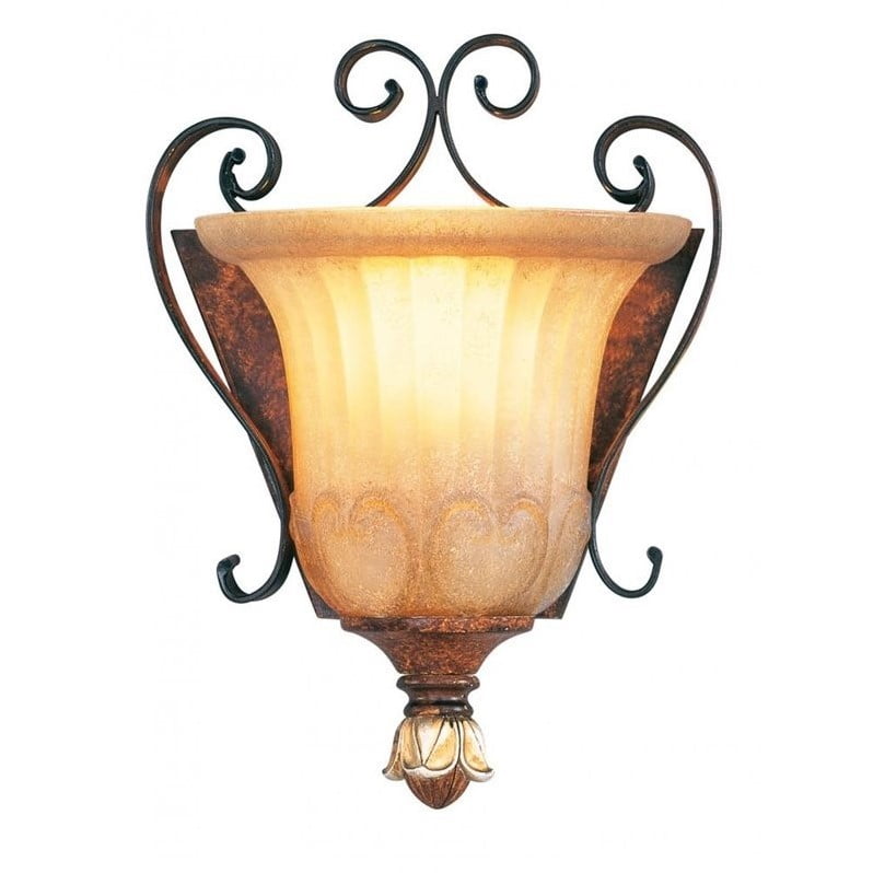 Villa Verona Bronze and Gold Leaf Wall Sconce with Rustic Glass