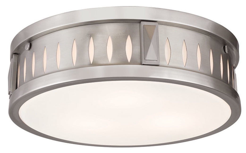 14" Brushed Nickel Drum Ceiling Light with Satin Opal Glass