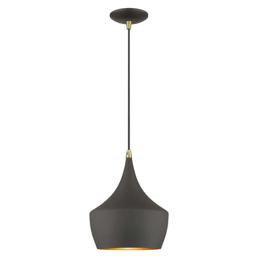Bronze Antique Brass Indoor/Outdoor Pendant Light with Gold Lining