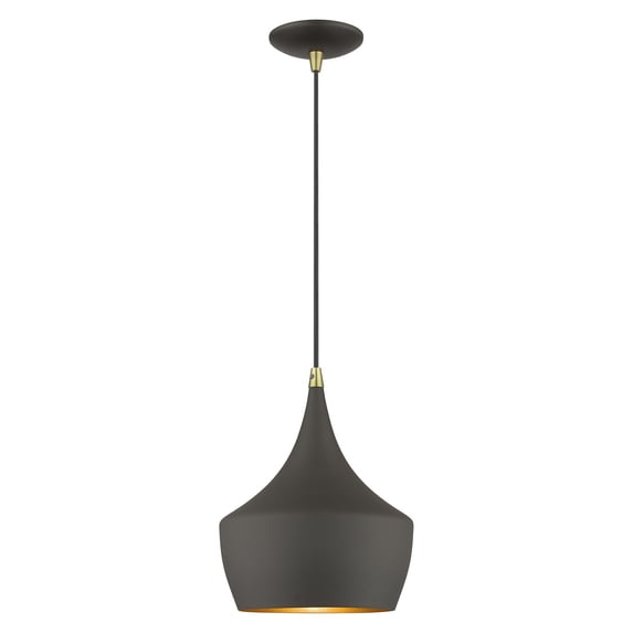 41186-07-Livex Lighting-Waldorf - 1 Light Pendant In Industrial Style-18 Inches Tall and 9.5 Inches Wide-Bronze/Antique Brass Finish -Traditional