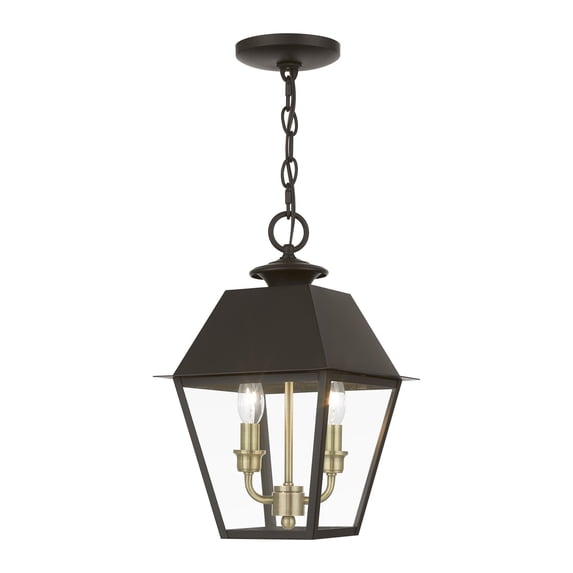 27217-07 Livex Lighting Wentworth - 2 Light Medium Outdoor Pendant In Classic Style-15 Inches Tall and 9 Inches Wide-Bronze/Antique Brass Finish