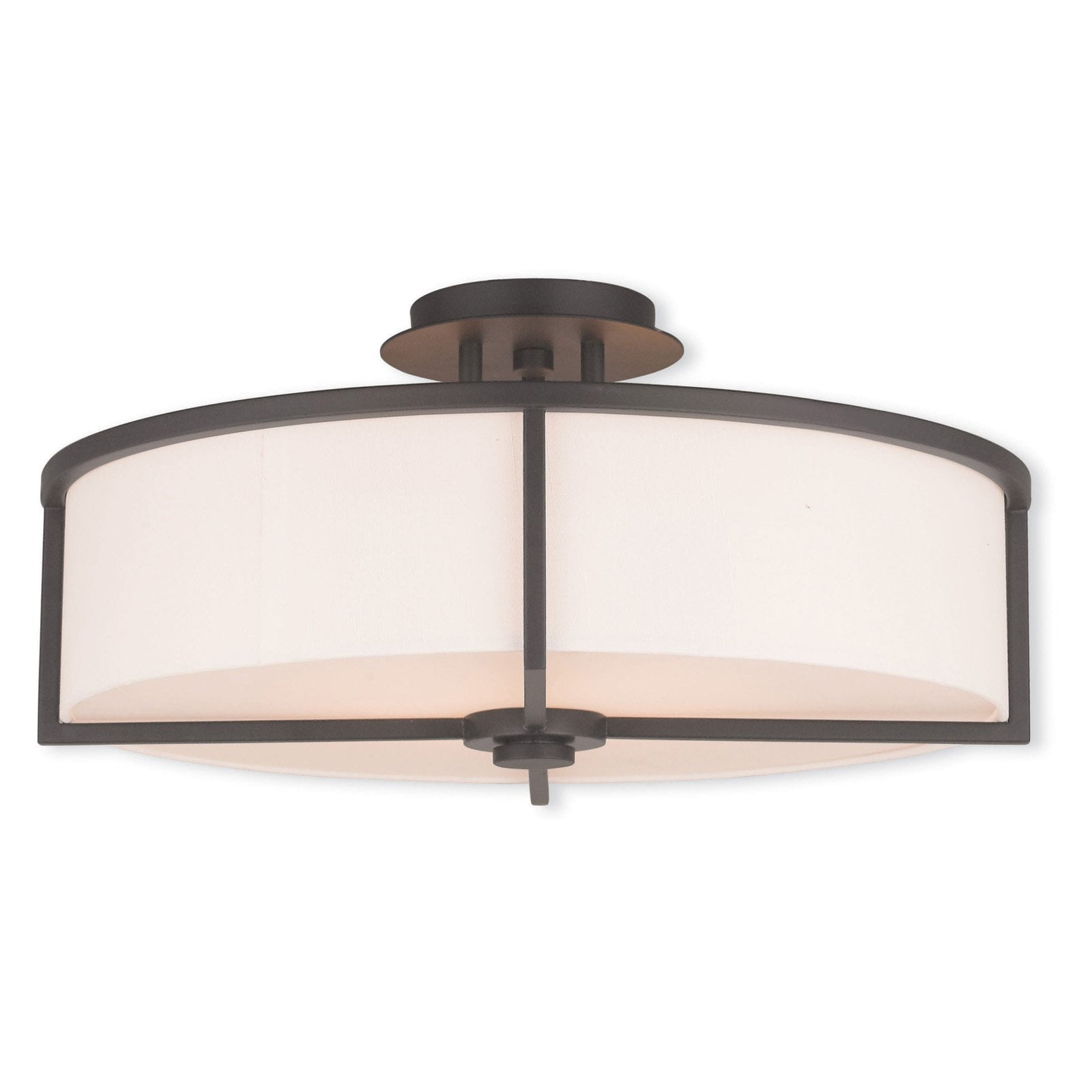 Elegant Bronze 4-Light Semi-Flush Drum Ceiling Fixture with Off-White Shade