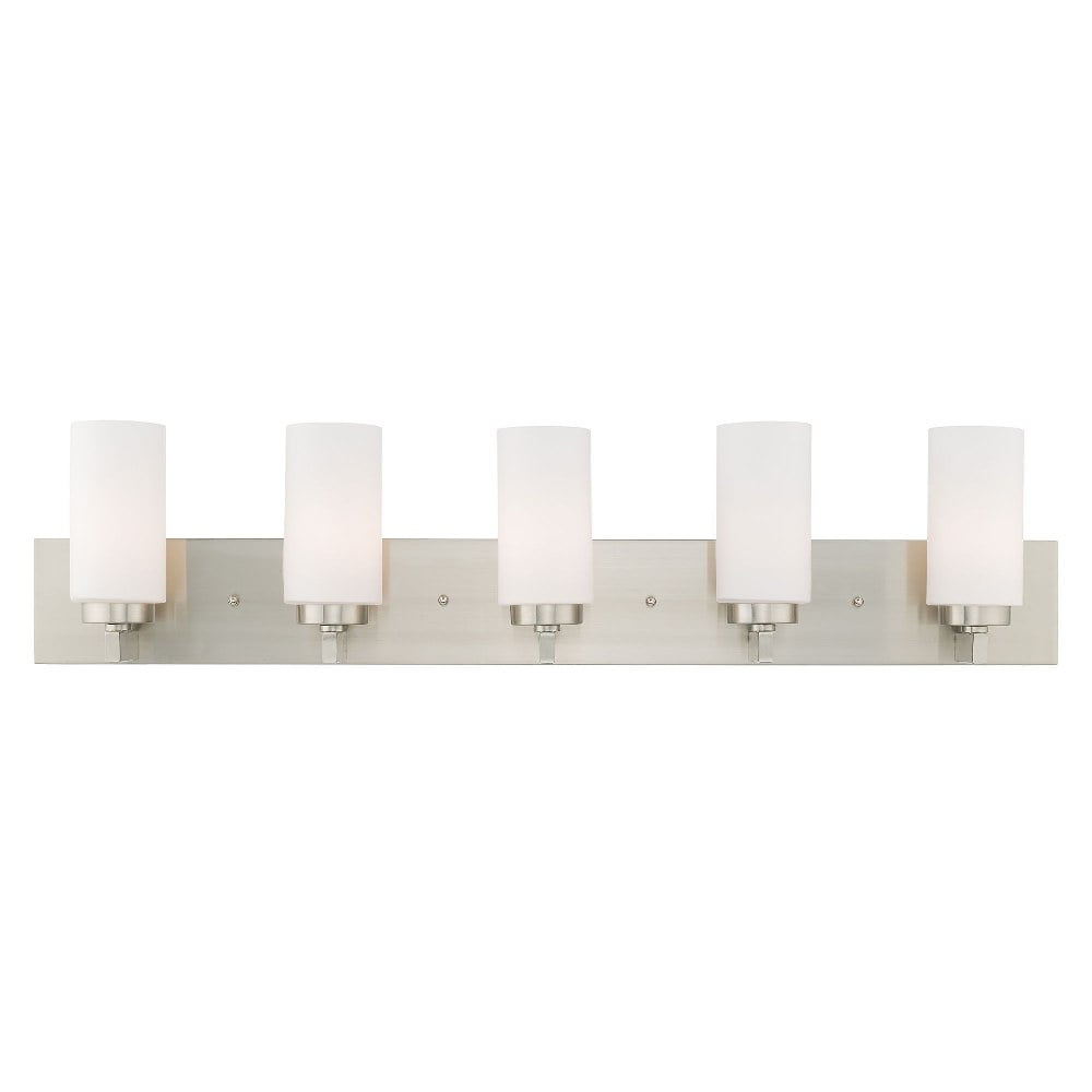 Brushed Nickel 5-Light Bath Vanity with Satin Opal Glass
