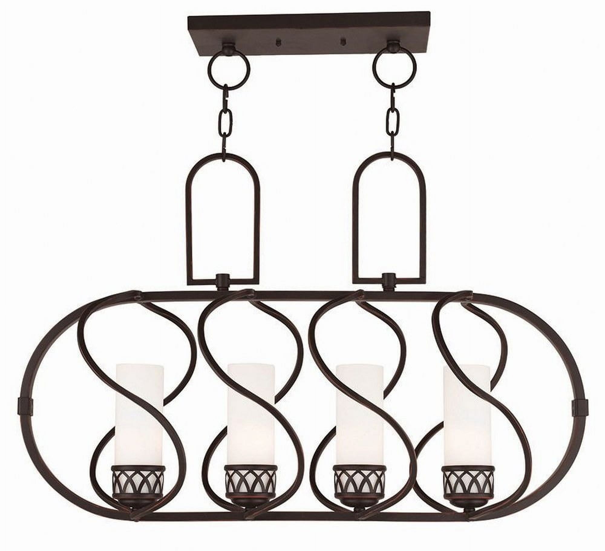 Olde Bronze 4-Light Linear Chandelier with Satin Opal Glass