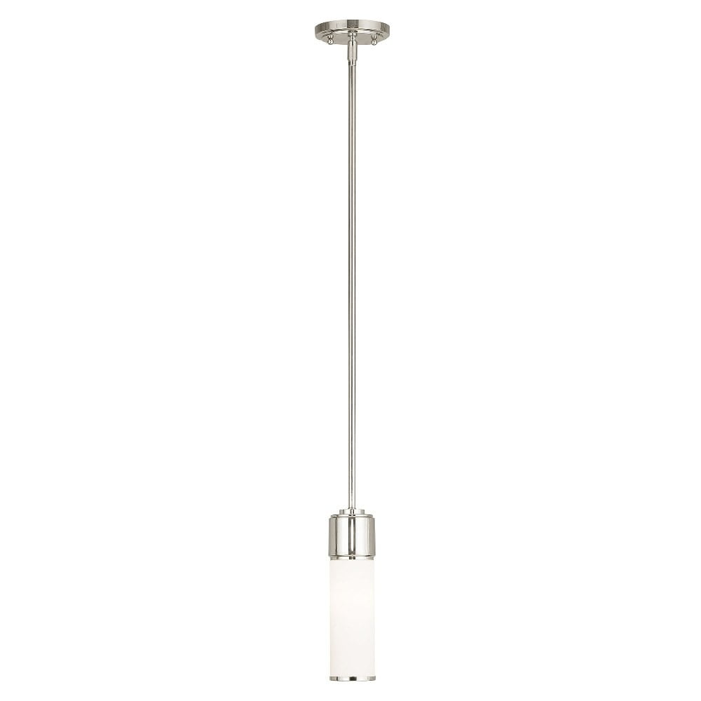 Sleek Polished Nickel Mini Pendant with Hand Blown Satin Opal Glass