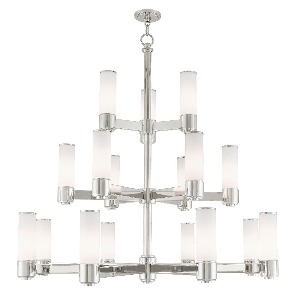 Polished Nickel 17-Light Chandelier with Satin Opal Glass