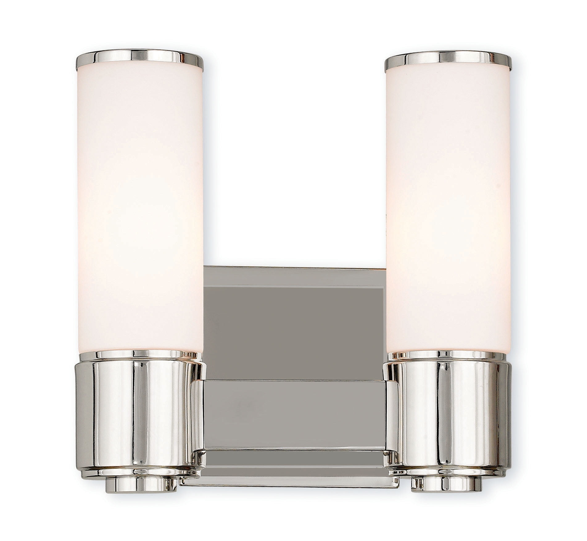 Weston Polished Nickel 2-Light Vanity with Satin Opal White Glass