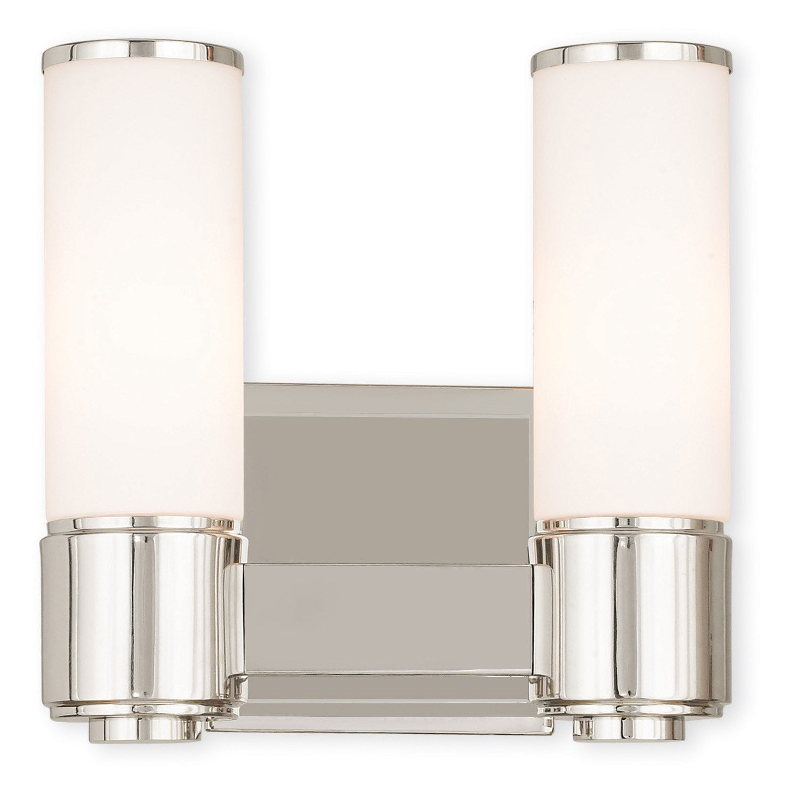 Weston Polished Nickel 2-Light Vanity with Satin Opal White Glass