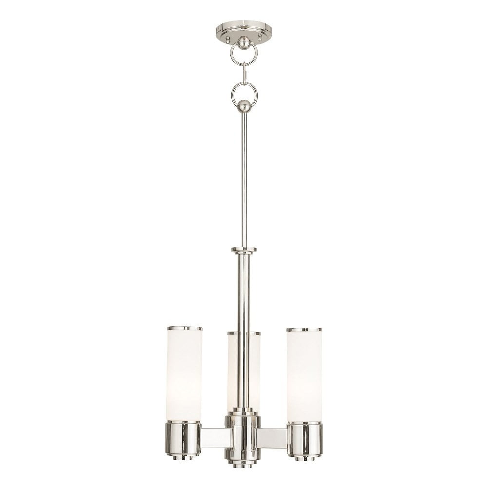Polished Nickel 3-Light Mini Chandelier with Satin Opal White Glass