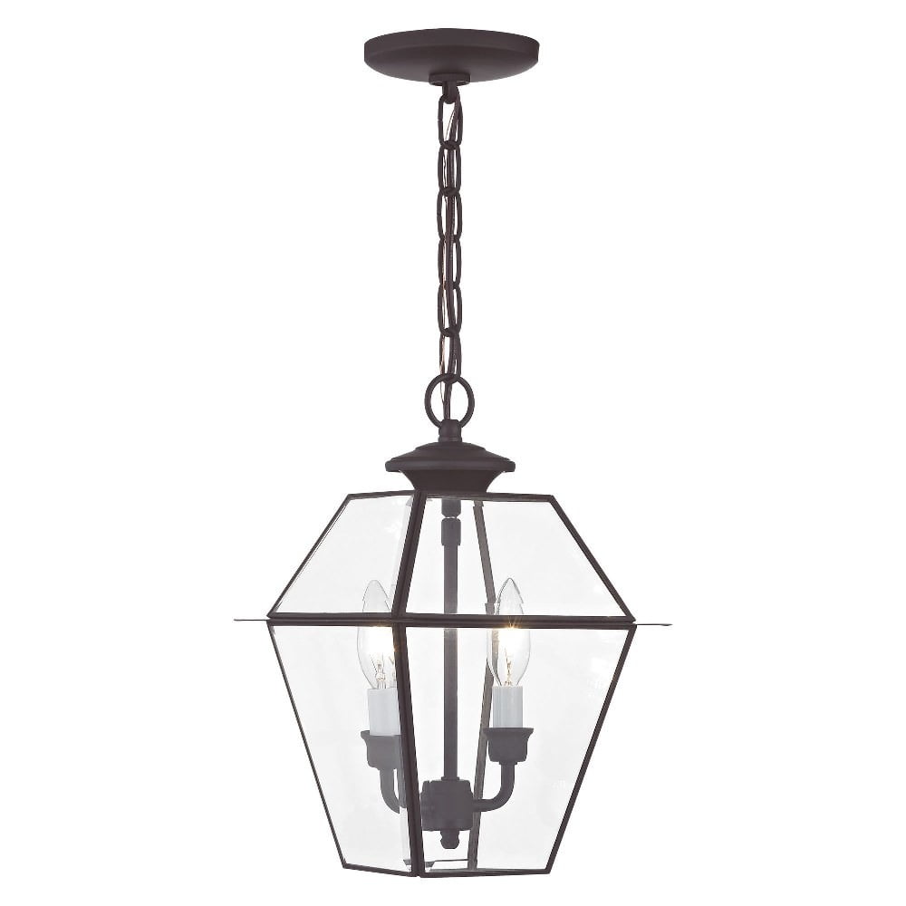 Westover Classic Bronze 2-Light Outdoor Pendant Lantern with Clear Beveled Glass