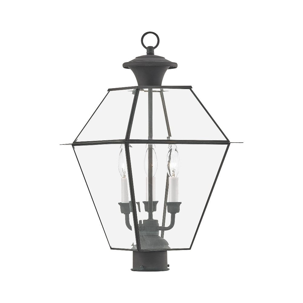 Charcoal Solid Brass 3-Light Outdoor Post Lantern