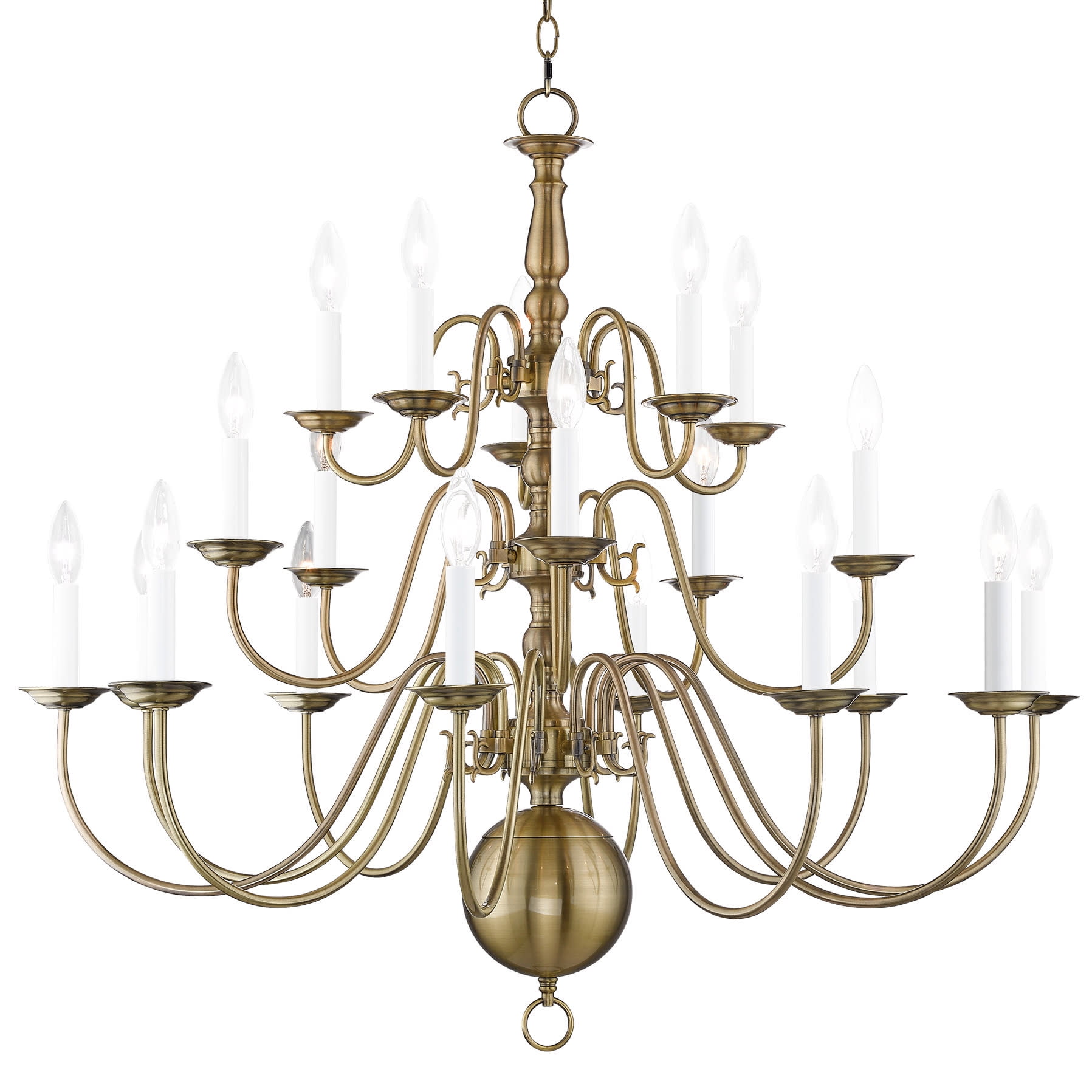 Elegant Colonial Antique Brass 20-Light Chandelier