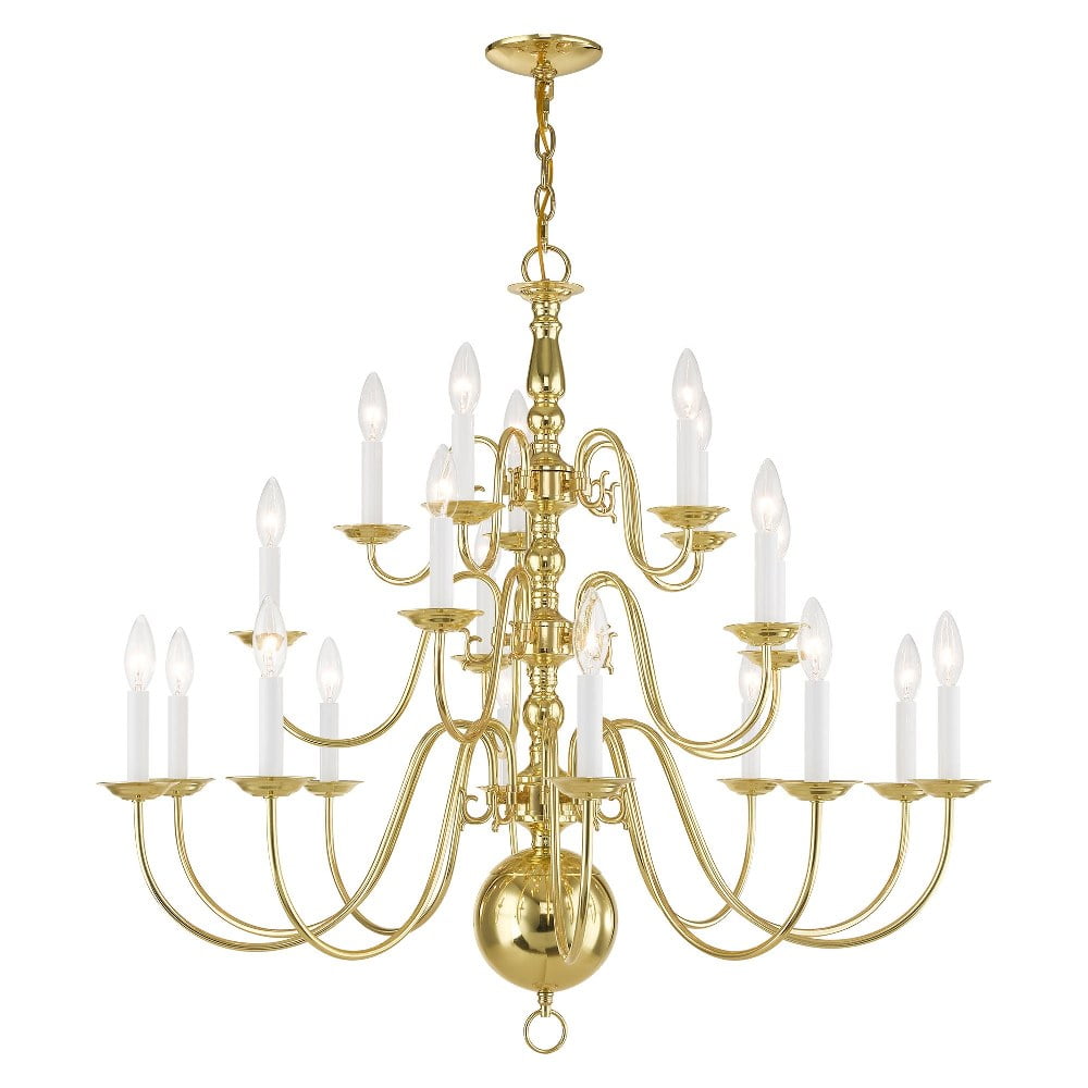 Williamsburgh 20-Light Polished Brass Colonial Chandelier