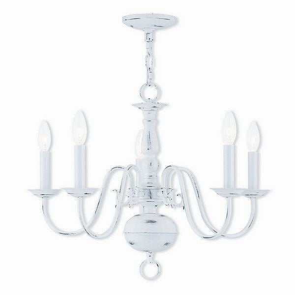Antique White Steel 5-Light Candle Chandelier