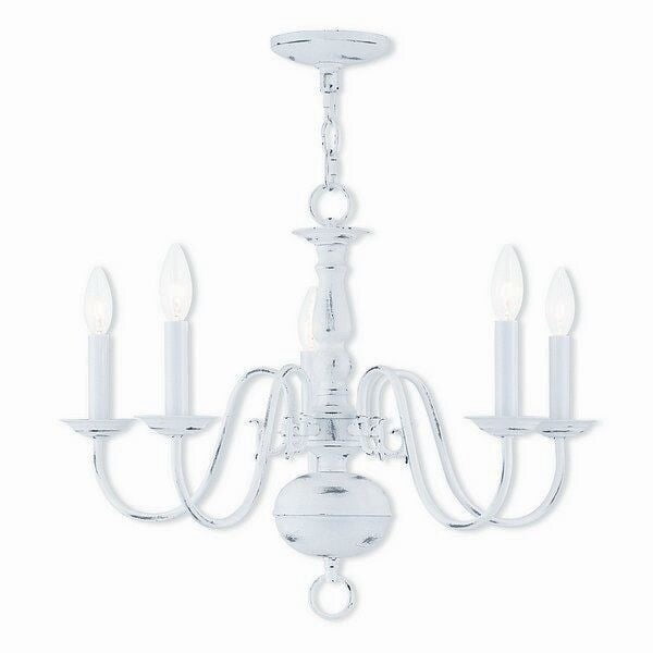 Antique White Steel 5-Light Candle Chandelier