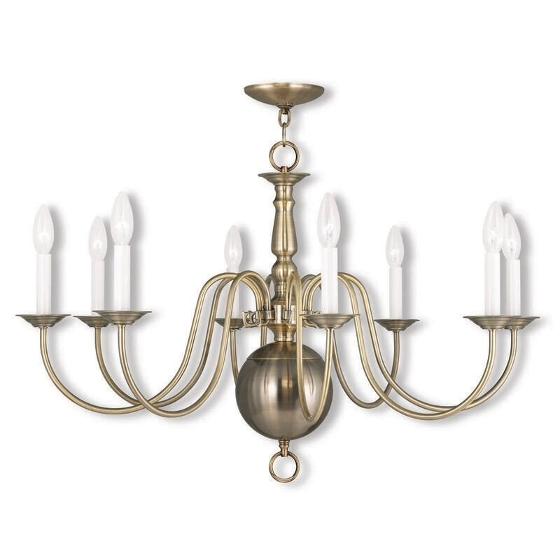 Antique Brass 8-Light Candelabra Chandelier with Chain