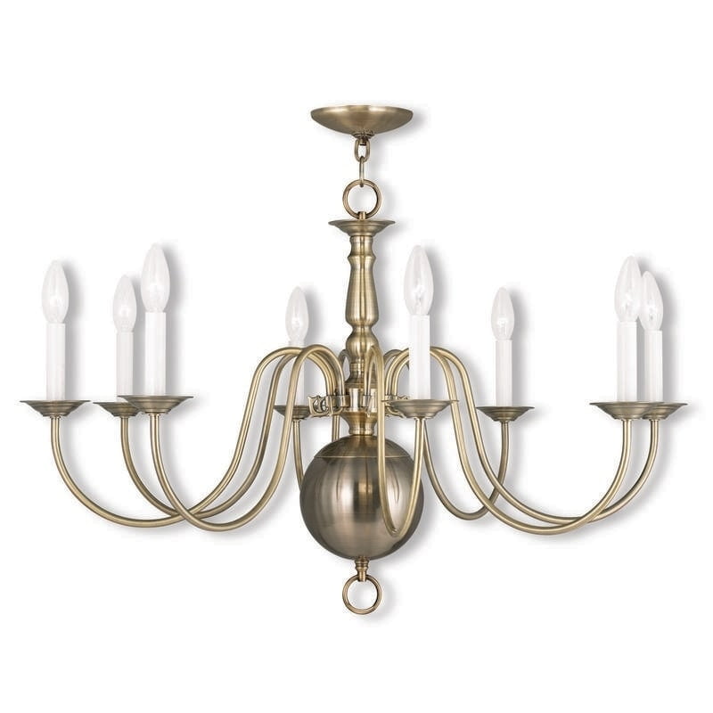 Antique Brass 8-Light Candelabra Chandelier with Chain