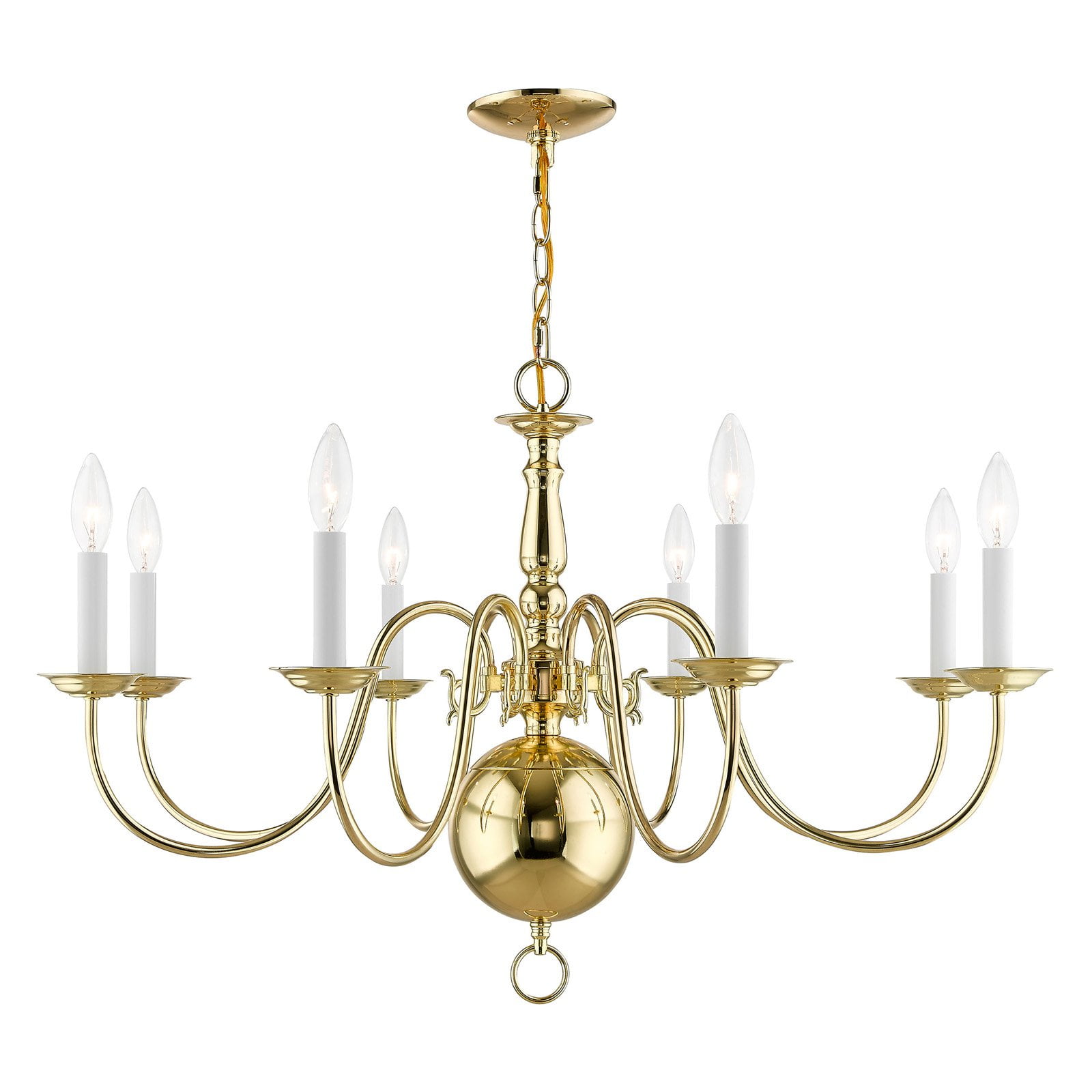 Elegant Williamsburgh Polished Brass 8-Light Colonial Chandelier