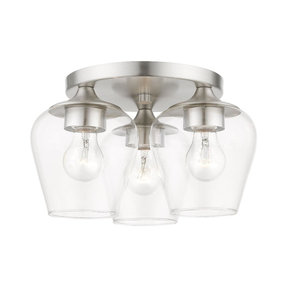 Elegant Brushed Nickel 3-Light Flush Mount with Clear Glass Shade